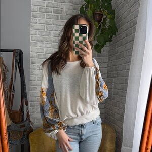 Free People // long sleeve top with Floral Sleeves